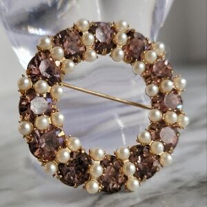 Pink Crystal and Micro Pearl Wreath Brooch